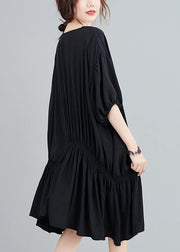 DIY o neck asymmetric summer dress for women black Dress - bagstylebliss