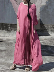 DIY o neck baggy cotton dress pattern pink Plus Size Dress - bagstylebliss