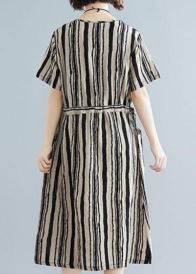 DIY o neck drawstring dress Sewing black striped Dresses summer - bagstylebliss