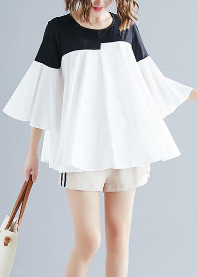 DIY o neck flare sleeve cotton blended shirts Women Tops white Knee tops Summer - bagstylebliss