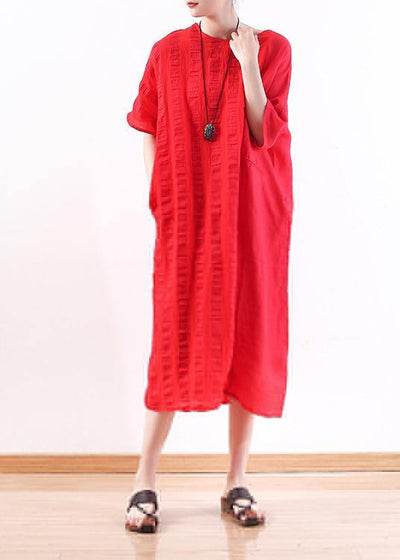 DIY o neck half sleeve linen summer Robes design red Dresses - bagstylebliss