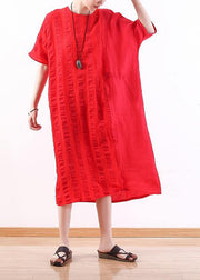 DIY o neck half sleeve linen summer Robes design red Dresses - bagstylebliss