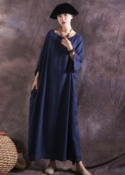 DIY o neck linen cotton Robes Photography blue summer Dress solid color - bagstylebliss