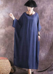 DIY o neck linen cotton Robes Photography blue summer Dress solid color - bagstylebliss