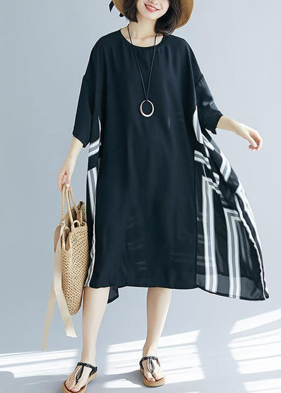 DIY o neck patchwork chiffon Long Shirts Fitted Life black striped Maxi Dresses Summer - bagstylebliss