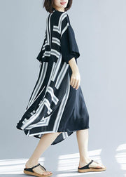 DIY o neck patchwork chiffon Long Shirts Fitted Life black striped Maxi Dresses Summer - bagstylebliss