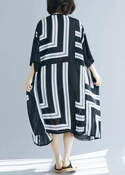 DIY o neck patchwork chiffon Long Shirts Fitted Life black striped Maxi Dresses Summer - bagstylebliss