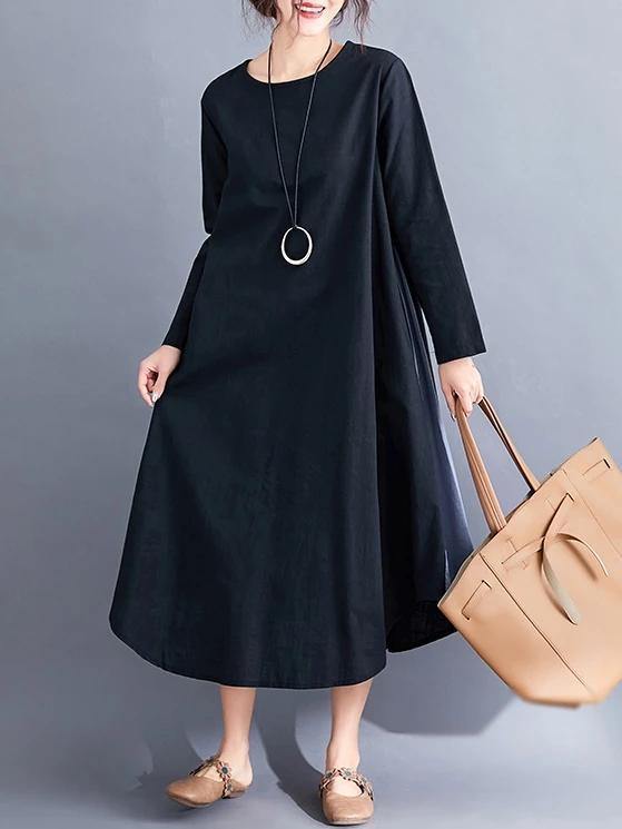 DIY o neck patchwork cotton spring clothes Inspiration black Dresses - bagstylebliss