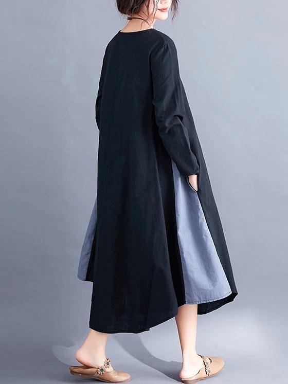 DIY o neck patchwork cotton spring clothes Inspiration black Dresses - bagstylebliss