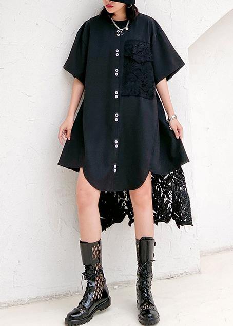 DIY o neck patchwork lace dresses Work Outfits black Dress - bagstylebliss