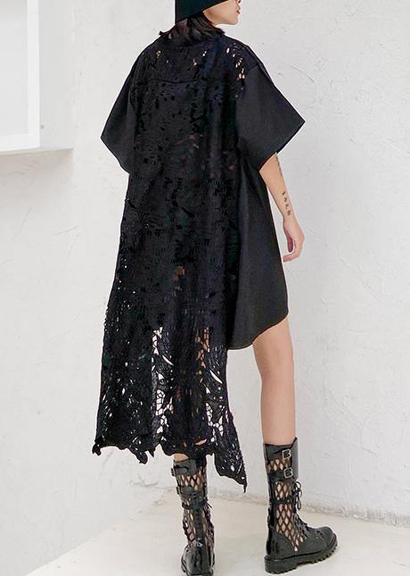 DIY o neck patchwork lace dresses Work Outfits black Dress - bagstylebliss