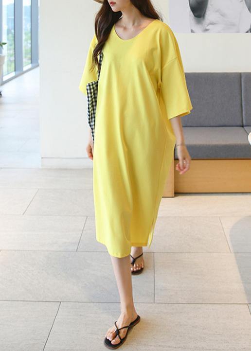 DIY o neck side open cotton Tunics Shape yellow long Dress - bagstylebliss