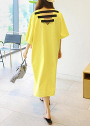 DIY o neck side open cotton Tunics Shape yellow long Dress - bagstylebliss