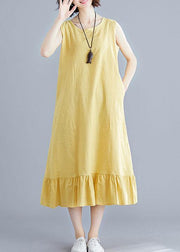 DIY o neck sleeveless linen clothes For Women Inspiration yellow Dresses summer - bagstylebliss