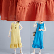 DIY o neck sleeveless linen clothes For Women Inspiration yellow Dresses summer - bagstylebliss