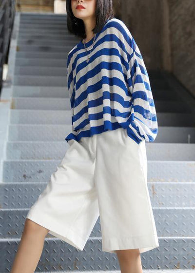 DIY o neck summer shirts Neckline blue striped top - bagstylebliss