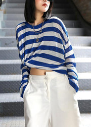 DIY o neck summer shirts Neckline blue striped top - bagstylebliss