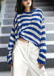 DIY o neck summer shirts Neckline blue striped top - bagstylebliss