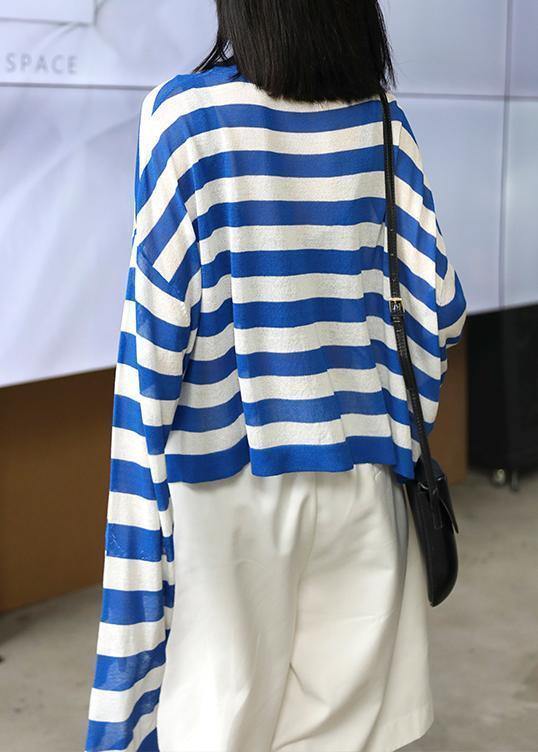 DIY o neck summer shirts Neckline blue striped top - bagstylebliss