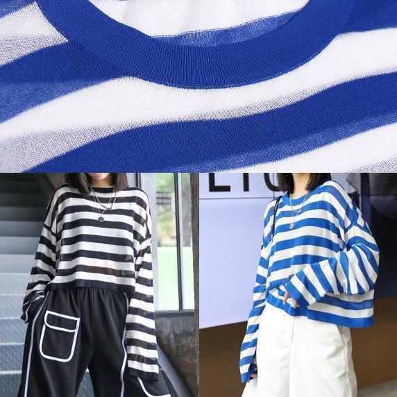 DIY o neck summer shirts Neckline blue striped top - bagstylebliss