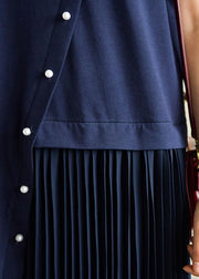 DIY o neck Cinched asymmetric Cotton Tunic Catwalk navy Dresses summer - bagstylebliss