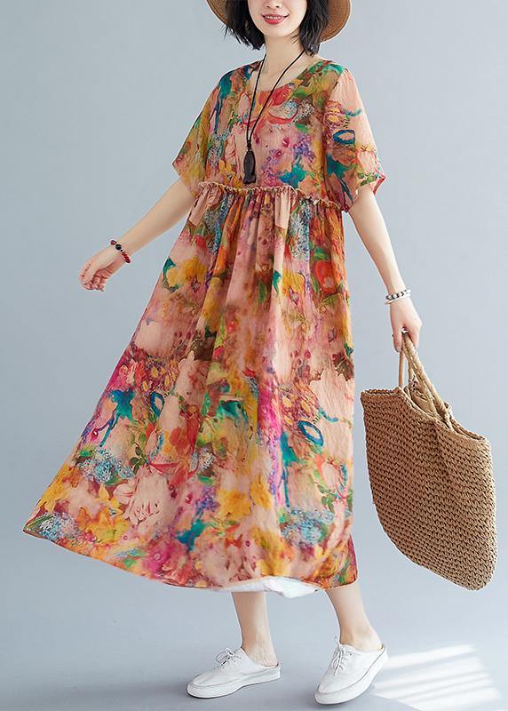 DIY o neck Cinched summer outfit Fabrics floral loose Dress - bagstylebliss