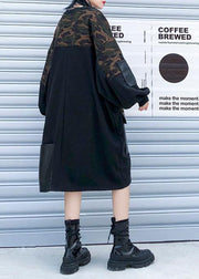 DIY patchwork Cotton big pockets tunics for women Fabrics black o neck Dress - bagstylebliss