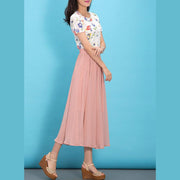 DIY pink elastic waist chiffon clothes big hem Traveling summer Dresses - bagstylebliss