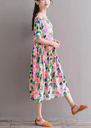 DIY pink prints Cotton clothes short sleeve tunic summer Dresses - bagstylebliss