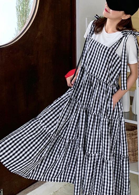 DIY plaid cotton linen Robes patchwork pockets loose Dress - bagstylebliss