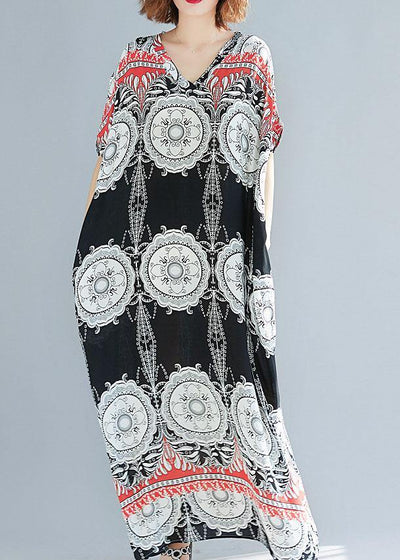 DIY prints linen cotton dress v neck Love summer Dresses - bagstylebliss