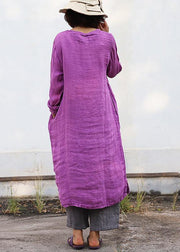DIY purple linen Robes embroidery linen robes o neck Dresses - bagstylebliss