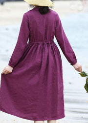 DIY purple linen dresses long sleeve Dresses v neck Dresses - bagstylebliss