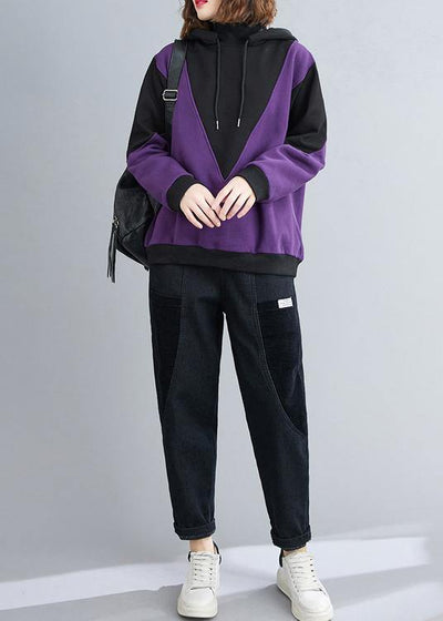 DIY purple top silhouette hooded patchwork oversized shirt - bagstylebliss