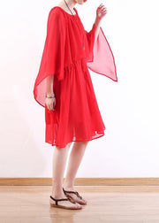 DIY red chiffon Wardrobes plus size Work o neck Batwing Sleeve Summer Dresses - bagstylebliss