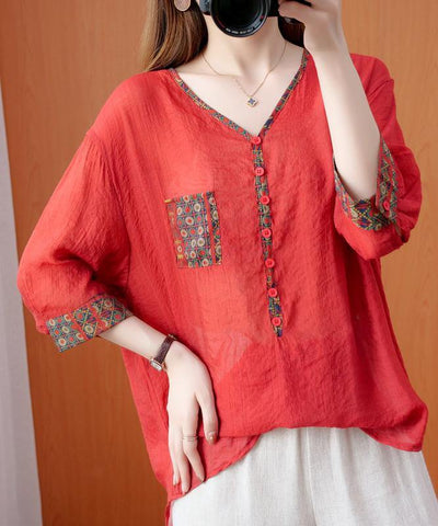 DIY red clothes For Women v neck patchwork oversized fall shirts - bagstylebliss