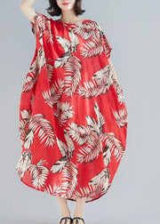 DIY red print linen cotton Soft Surroundings o neck pockets loose summer Dresses - bagstylebliss