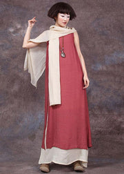 DIY red sleeveless linen clothes For Women false two pieces Maxi summer Dresses - bagstylebliss