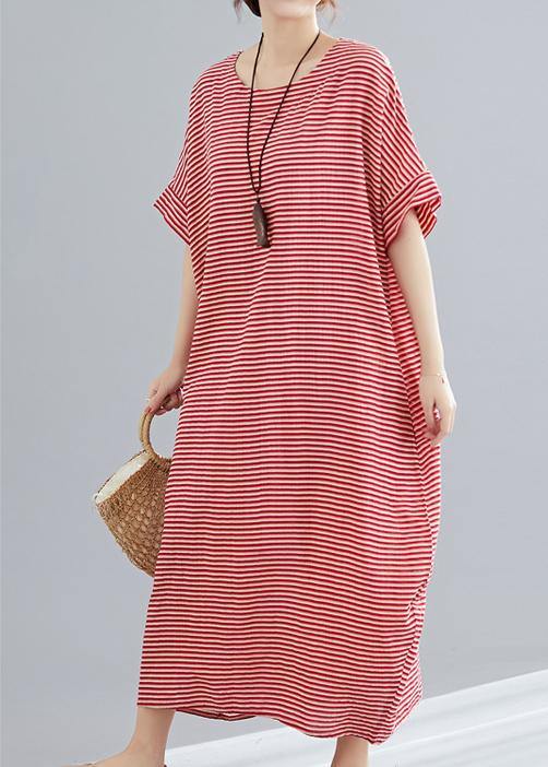 DIY red striped cotton tunics for women Plus Size Tutorials o neck A Line Summer Dresses - bagstylebliss