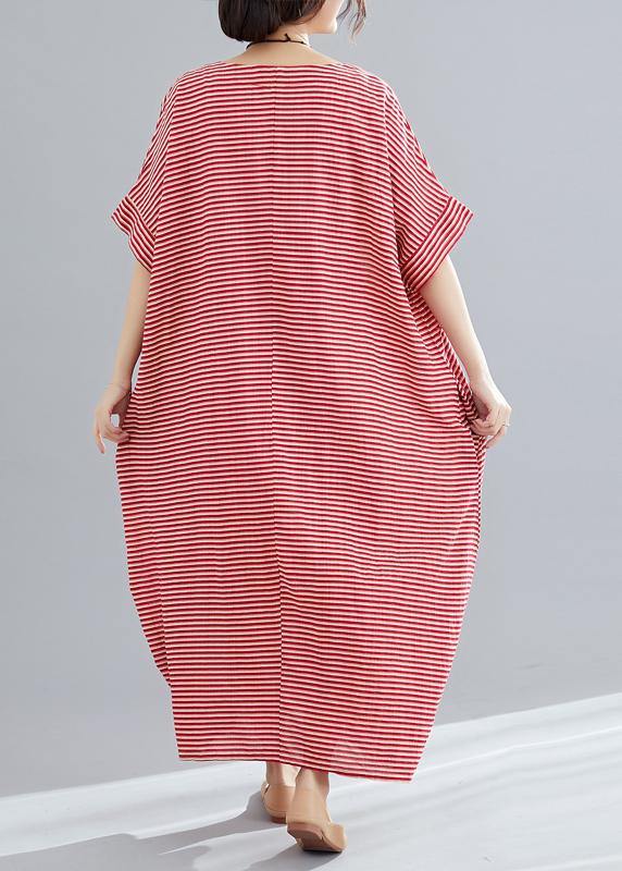 DIY red striped cotton tunics for women Plus Size Tutorials o neck A Line Summer Dresses - bagstylebliss