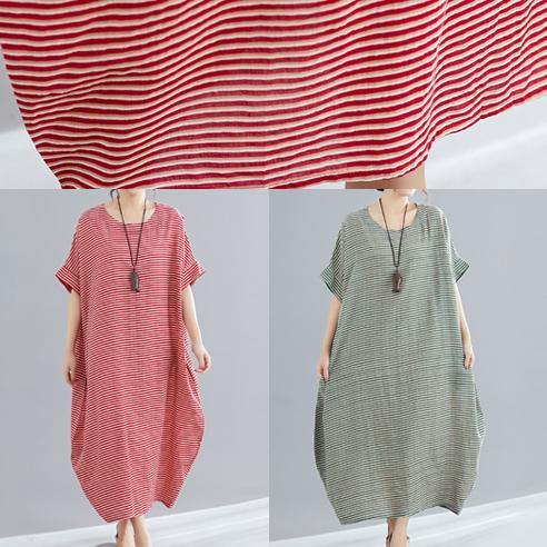 DIY red striped cotton tunics for women Plus Size Tutorials o neck A Line Summer Dresses - bagstylebliss