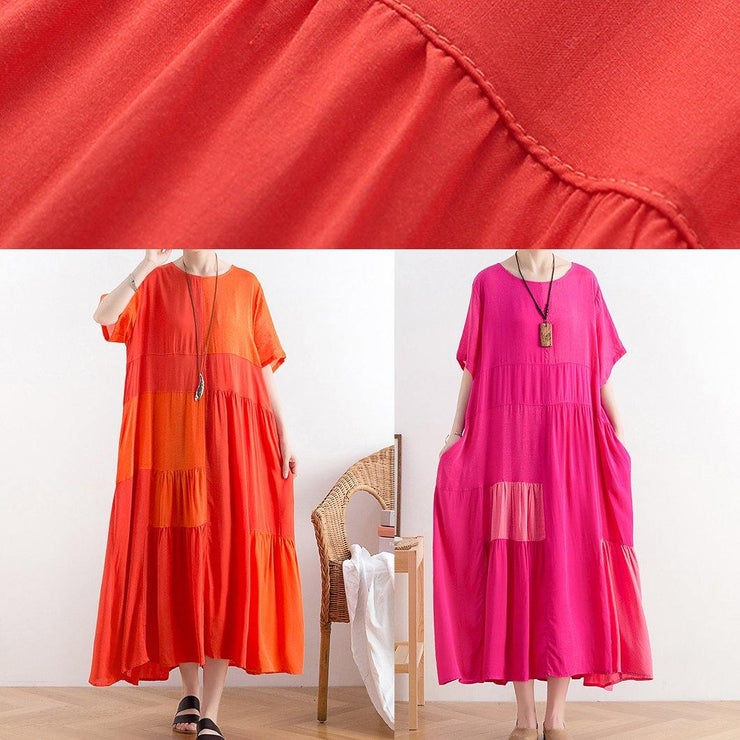 DIY rose cotton clothes Women o neck patchwork A Line Dress - bagstylebliss