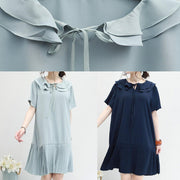 DIY ruffles Chiffon Tunics navy o neck daily summer Dresses - bagstylebliss