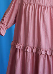 DIY ruffles collar cotton clothes Outfits pink Dresses fall - bagstylebliss