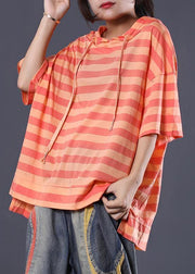 DIY short sleeve cotton tunic top Shape orange stripe shirts summer - bagstylebliss