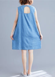 DIY sleeveless embroidery Cotton clothes Women Work denim blue Dresses summer - bagstylebliss