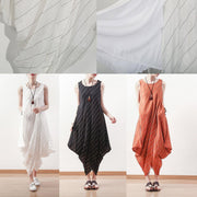 DIY sleeveless linen Long Shirts Inspiration orange o neck Dresses summer - bagstylebliss