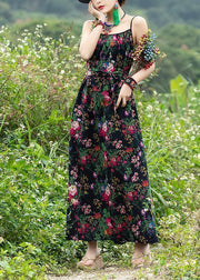 DIY sleeveless tie waist cotton clothes Photography black print A Line Dresses summer - bagstylebliss