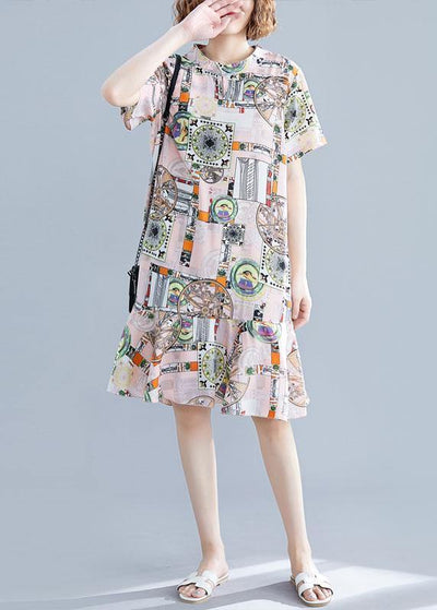 DIY stand collar Cotton tunic dress Tunic Tops prints Dress summer - bagstylebliss