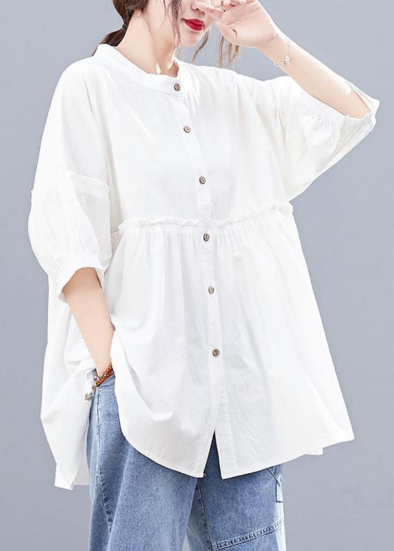 DIY stand collar cotton summerblouses for women Photography white tops - bagstylebliss